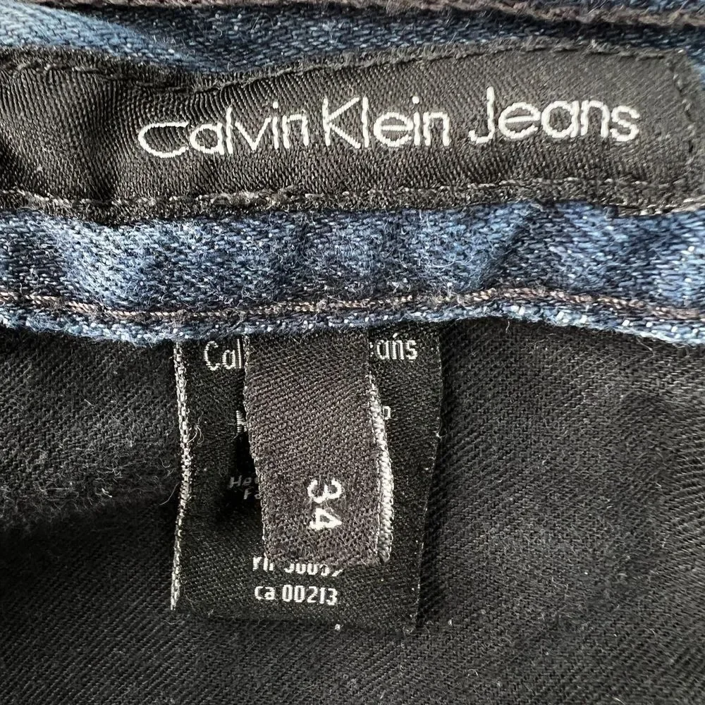 Calvin Klein 34x30 Fits 36 Straight Cut Jeans Old School Broken  Dark Wash Denim
